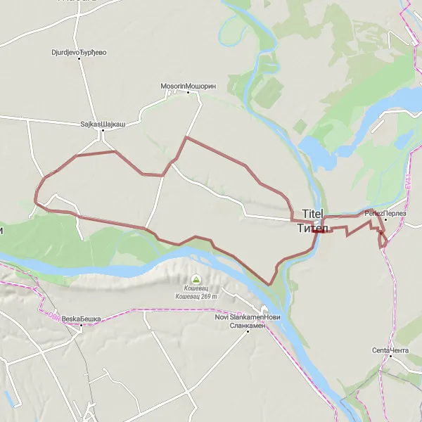 Map miniature of "Gravel Adventure in Vojvodina" cycling inspiration in Autonomous Province of Vojvodina, Serbia. Generated by Tarmacs.app cycling route planner