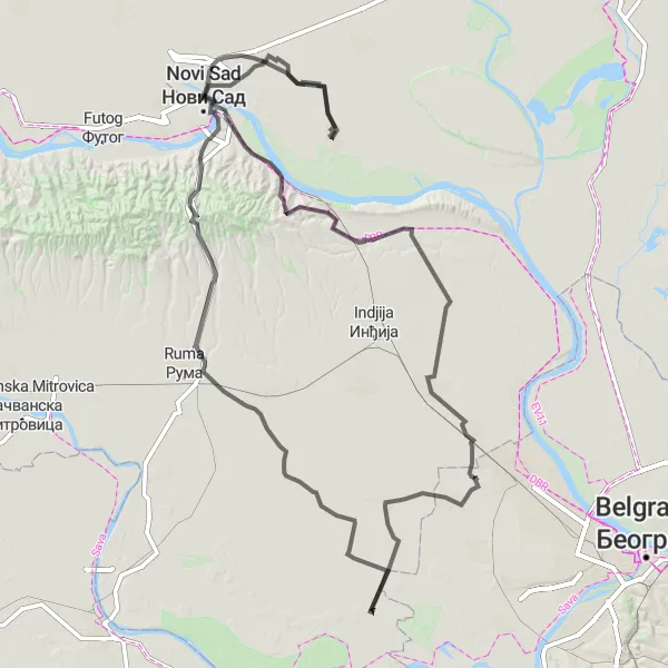 Map miniature of "Scenic Road Cycling Route to Stara Pazova" cycling inspiration in Autonomous Province of Vojvodina, Serbia. Generated by Tarmacs.app cycling route planner