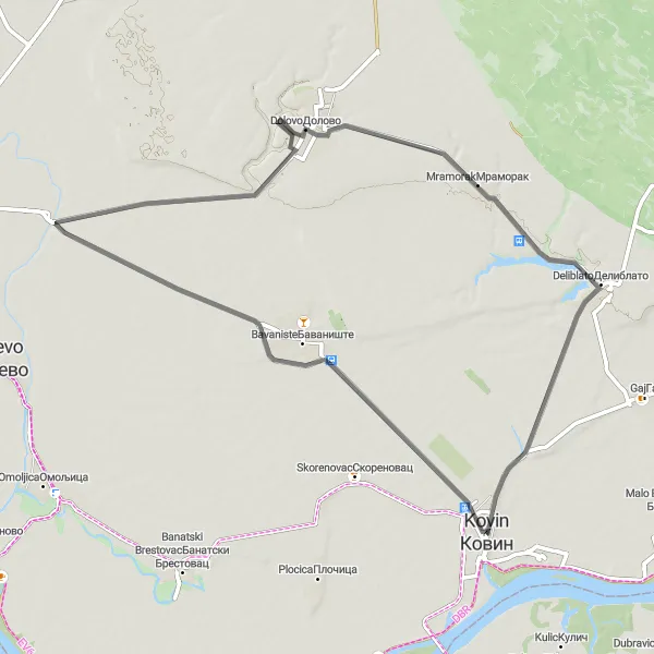 Map miniature of "Mramorak Loop Road Challenge" cycling inspiration in Autonomous Province of Vojvodina, Serbia. Generated by Tarmacs.app cycling route planner