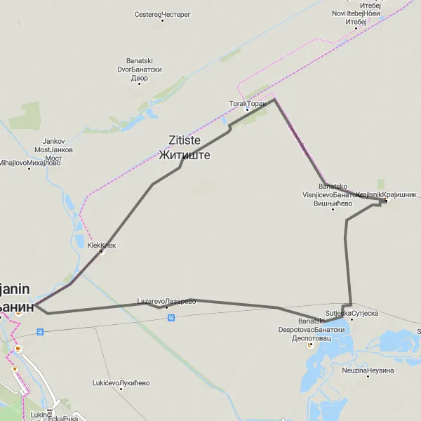 Map miniature of "Krajišnik Discovery" cycling inspiration in Autonomous Province of Vojvodina, Serbia. Generated by Tarmacs.app cycling route planner