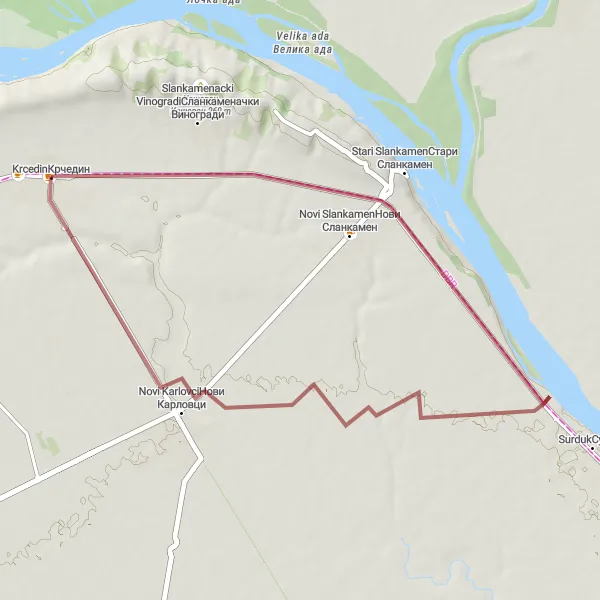 Map miniature of "The Riverside Escape" cycling inspiration in Autonomous Province of Vojvodina, Serbia. Generated by Tarmacs.app cycling route planner