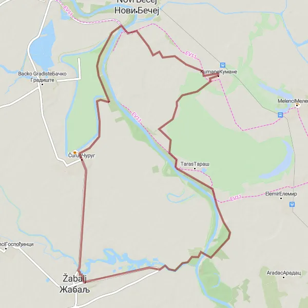 Map miniature of "Taras Gravel Loop" cycling inspiration in Autonomous Province of Vojvodina, Serbia. Generated by Tarmacs.app cycling route planner
