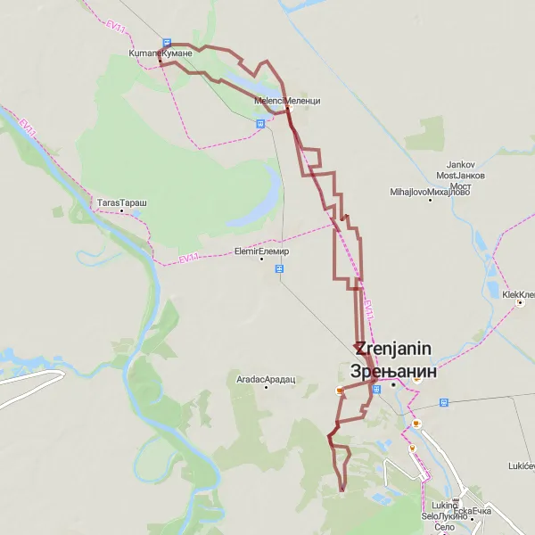 Map miniature of "Bagljas Exploration" cycling inspiration in Autonomous Province of Vojvodina, Serbia. Generated by Tarmacs.app cycling route planner
