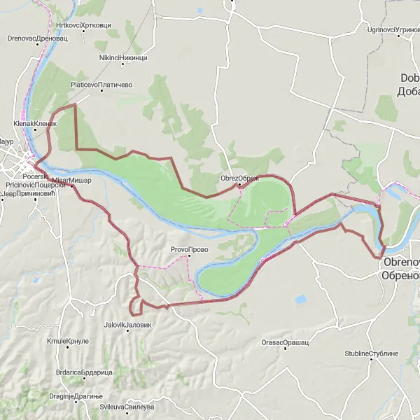 Map miniature of "Gravel Adventure in Rural Serbia" cycling inspiration in Autonomous Province of Vojvodina, Serbia. Generated by Tarmacs.app cycling route planner