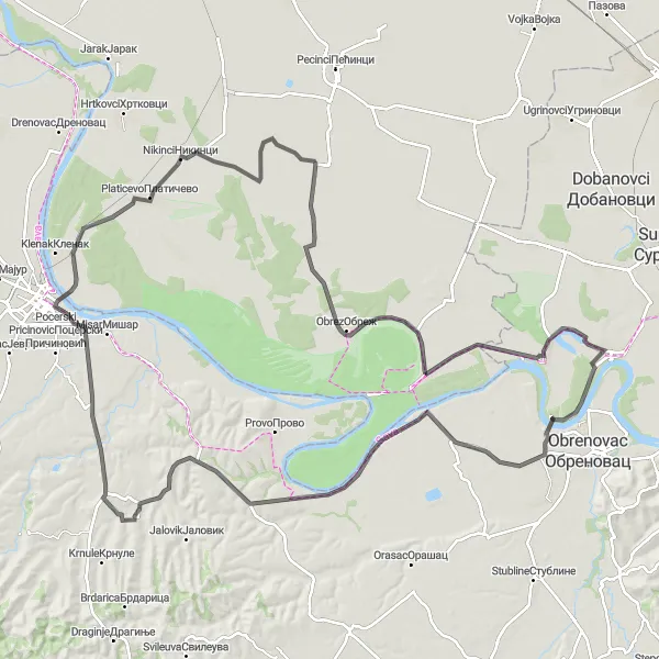 Map miniature of "Vojvodina Road Odyssey" cycling inspiration in Autonomous Province of Vojvodina, Serbia. Generated by Tarmacs.app cycling route planner