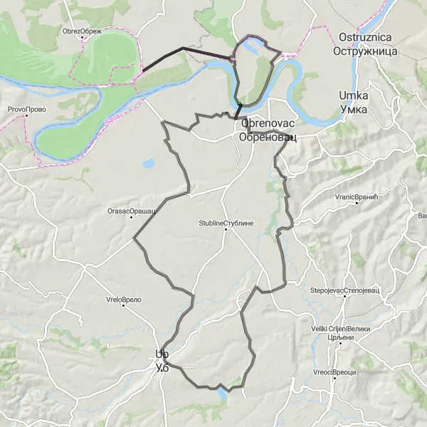 Map miniature of "Scenic Serpentine Cycling" cycling inspiration in Autonomous Province of Vojvodina, Serbia. Generated by Tarmacs.app cycling route planner