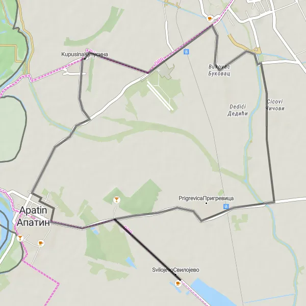 Map miniature of "Countryside Road Cruise" cycling inspiration in Autonomous Province of Vojvodina, Serbia. Generated by Tarmacs.app cycling route planner