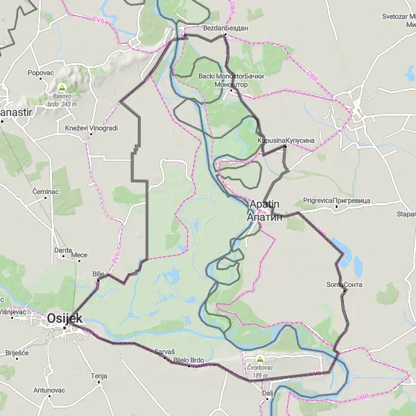 Map miniature of "Danube Road Adventure" cycling inspiration in Autonomous Province of Vojvodina, Serbia. Generated by Tarmacs.app cycling route planner