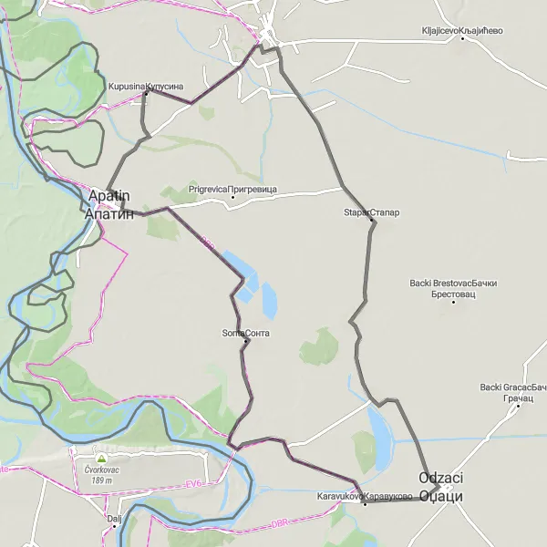 Map miniature of "Cultural Heritage Ride" cycling inspiration in Autonomous Province of Vojvodina, Serbia. Generated by Tarmacs.app cycling route planner