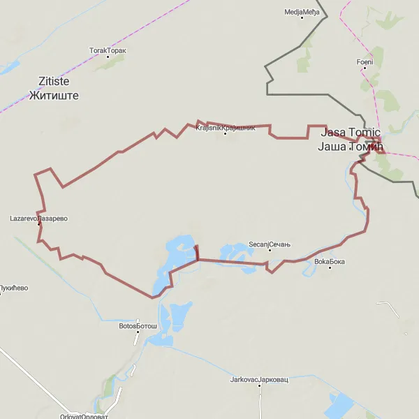 Map miniature of "Gravel Adventure in Banatsko Visnjicevo" cycling inspiration in Autonomous Province of Vojvodina, Serbia. Generated by Tarmacs.app cycling route planner