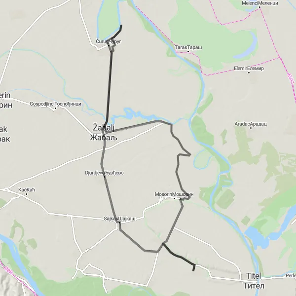 Map miniature of "The Quaint Villages Route" cycling inspiration in Autonomous Province of Vojvodina, Serbia. Generated by Tarmacs.app cycling route planner