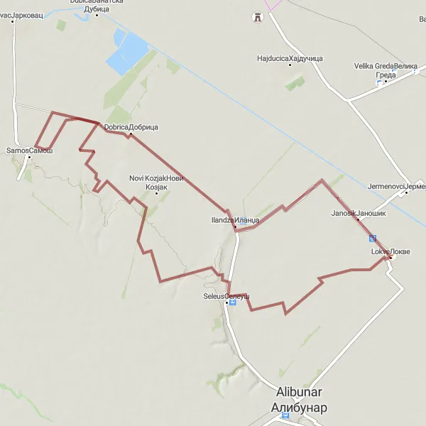 Map miniature of "Scenic Gravel Adventure from Lokve" cycling inspiration in Autonomous Province of Vojvodina, Serbia. Generated by Tarmacs.app cycling route planner