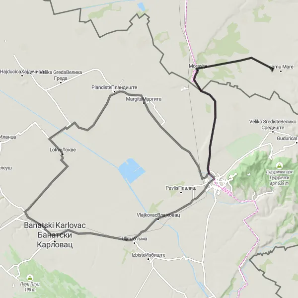 Map miniature of "Lokve - Plandiste - Nikolinci" cycling inspiration in Autonomous Province of Vojvodina, Serbia. Generated by Tarmacs.app cycling route planner