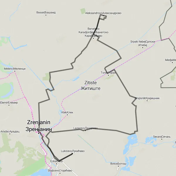 Map miniature of "Cycling Through History" cycling inspiration in Autonomous Province of Vojvodina, Serbia. Generated by Tarmacs.app cycling route planner