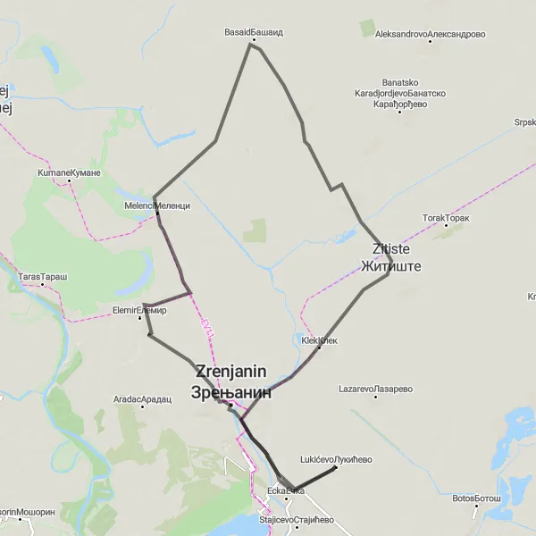 Map miniature of "The Enchanting Vistas of Vojvodina" cycling inspiration in Autonomous Province of Vojvodina, Serbia. Generated by Tarmacs.app cycling route planner