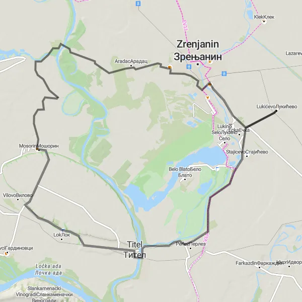 Map miniature of "The Road Challenge" cycling inspiration in Autonomous Province of Vojvodina, Serbia. Generated by Tarmacs.app cycling route planner