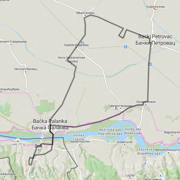 Map miniature of "Glozan and Ilok Road Adventure" cycling inspiration in Autonomous Province of Vojvodina, Serbia. Generated by Tarmacs.app cycling route planner