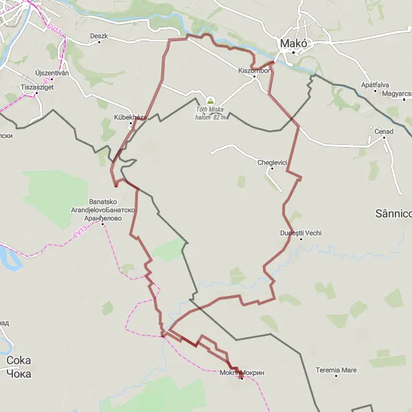 Map miniature of "Beauty of the Vojvodina countryside" cycling inspiration in Autonomous Province of Vojvodina, Serbia. Generated by Tarmacs.app cycling route planner