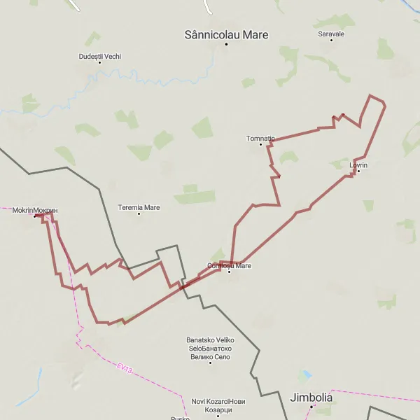 Map miniature of "Discovering Lovely Lovrin" cycling inspiration in Autonomous Province of Vojvodina, Serbia. Generated by Tarmacs.app cycling route planner