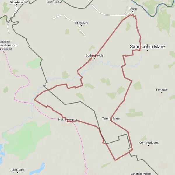 Map miniature of "Riding the Gravel Trails" cycling inspiration in Autonomous Province of Vojvodina, Serbia. Generated by Tarmacs.app cycling route planner