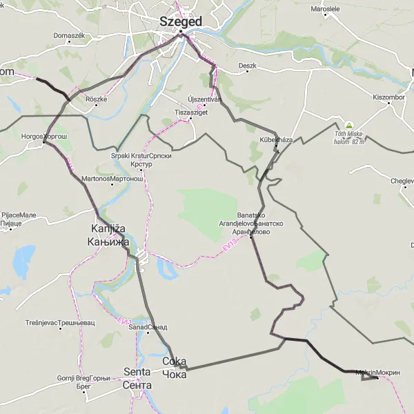 Map miniature of "The Novi Knezevac Loop" cycling inspiration in Autonomous Province of Vojvodina, Serbia. Generated by Tarmacs.app cycling route planner