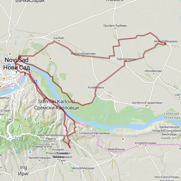 Map miniature of "Gravel Adventure" cycling inspiration in Autonomous Province of Vojvodina, Serbia. Generated by Tarmacs.app cycling route planner