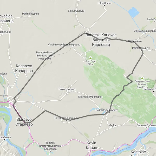 Map miniature of "The Uljma Loop" cycling inspiration in Autonomous Province of Vojvodina, Serbia. Generated by Tarmacs.app cycling route planner