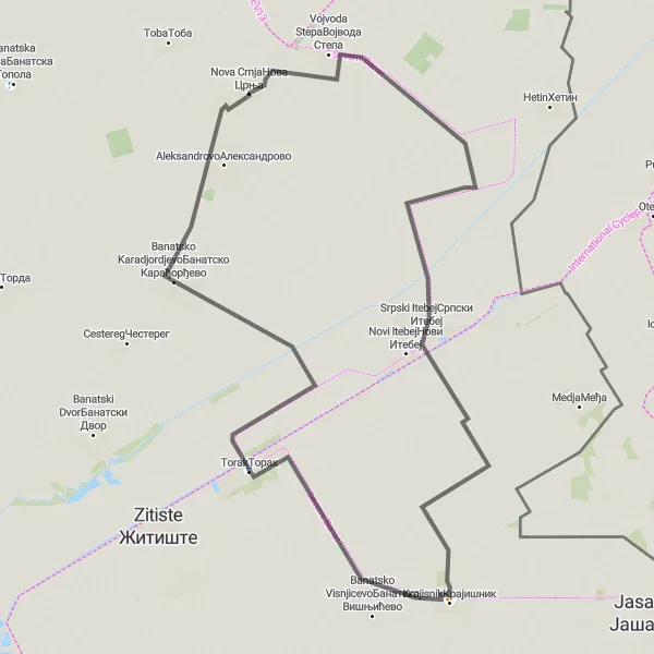 Map miniature of "Scenic Road Tour" cycling inspiration in Autonomous Province of Vojvodina, Serbia. Generated by Tarmacs.app cycling route planner