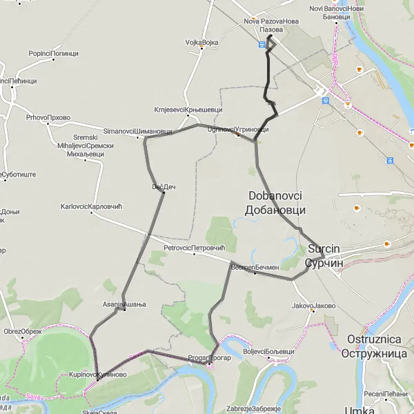 Map miniature of "Becmen Adventure" cycling inspiration in Autonomous Province of Vojvodina, Serbia. Generated by Tarmacs.app cycling route planner