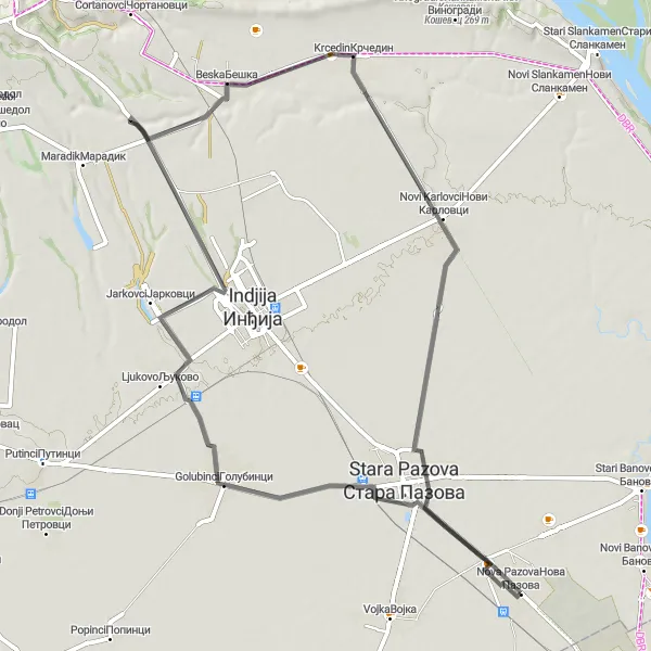 Map miniature of "Beska Landmarks" cycling inspiration in Autonomous Province of Vojvodina, Serbia. Generated by Tarmacs.app cycling route planner