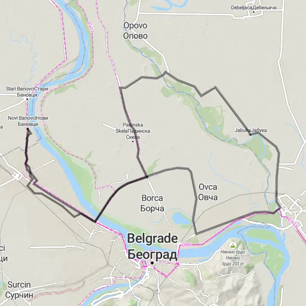 Map miniature of "Pančevo Road Adventure" cycling inspiration in Autonomous Province of Vojvodina, Serbia. Generated by Tarmacs.app cycling route planner