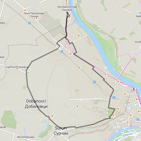 Map miniature of "The Surčin Loop" cycling inspiration in Autonomous Province of Vojvodina, Serbia. Generated by Tarmacs.app cycling route planner