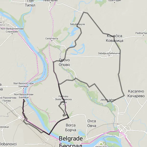 Map miniature of "The Eastern Frontier Ride" cycling inspiration in Autonomous Province of Vojvodina, Serbia. Generated by Tarmacs.app cycling route planner