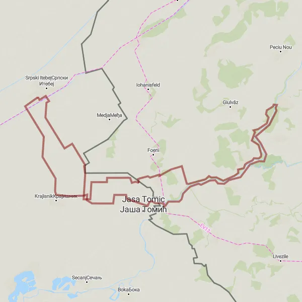 Map miniature of "Idyllic Countryside" cycling inspiration in Autonomous Province of Vojvodina, Serbia. Generated by Tarmacs.app cycling route planner