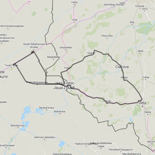 Map miniature of "Exploring Vojvodina Countryside" cycling inspiration in Autonomous Province of Vojvodina, Serbia. Generated by Tarmacs.app cycling route planner