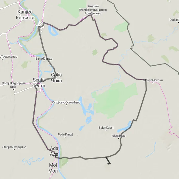 Map miniature of "Novi Kneževac Circuit" cycling inspiration in Autonomous Province of Vojvodina, Serbia. Generated by Tarmacs.app cycling route planner