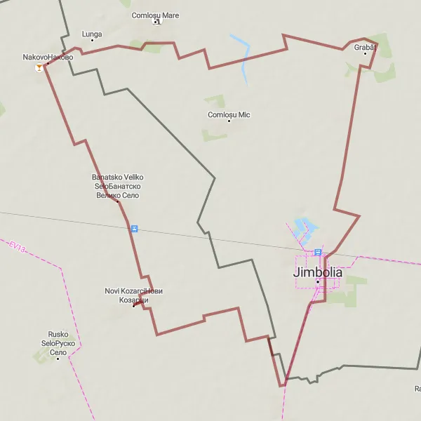 Map miniature of "Gravel Escape to Banatsko Veliko Selo" cycling inspiration in Autonomous Province of Vojvodina, Serbia. Generated by Tarmacs.app cycling route planner