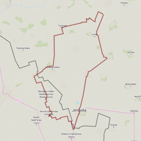 Map miniature of "Off the Beaten Path Gravel Ride" cycling inspiration in Autonomous Province of Vojvodina, Serbia. Generated by Tarmacs.app cycling route planner