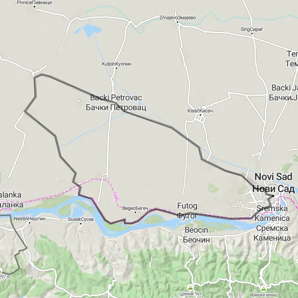 Map miniature of "Road Cycling Tour to Futog" cycling inspiration in Autonomous Province of Vojvodina, Serbia. Generated by Tarmacs.app cycling route planner