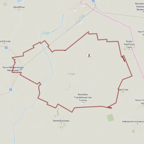 Map miniature of "Toba and Banatska Topola Adventure" cycling inspiration in Autonomous Province of Vojvodina, Serbia. Generated by Tarmacs.app cycling route planner