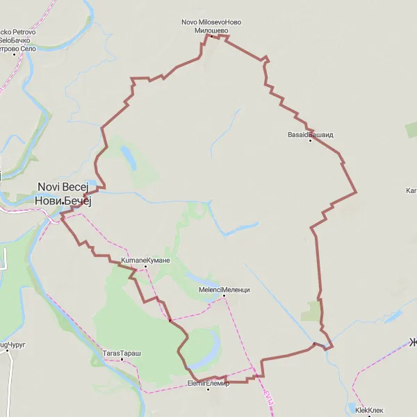 Map miniature of "Off-the-Beaten-Path Gravel Adventure" cycling inspiration in Autonomous Province of Vojvodina, Serbia. Generated by Tarmacs.app cycling route planner