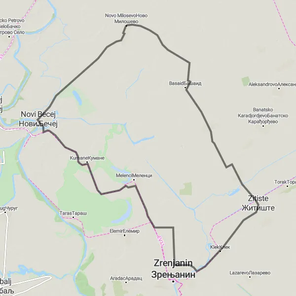 Map miniature of "Discover Torda and Klek" cycling inspiration in Autonomous Province of Vojvodina, Serbia. Generated by Tarmacs.app cycling route planner