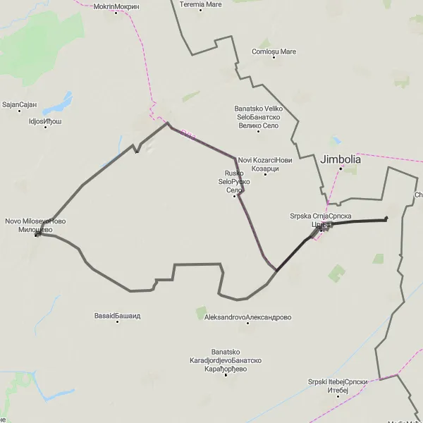 Map miniature of "Banat Discovery" cycling inspiration in Autonomous Province of Vojvodina, Serbia. Generated by Tarmacs.app cycling route planner