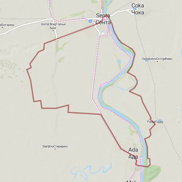 Map miniature of "The Gravel Adventure" cycling inspiration in Autonomous Province of Vojvodina, Serbia. Generated by Tarmacs.app cycling route planner