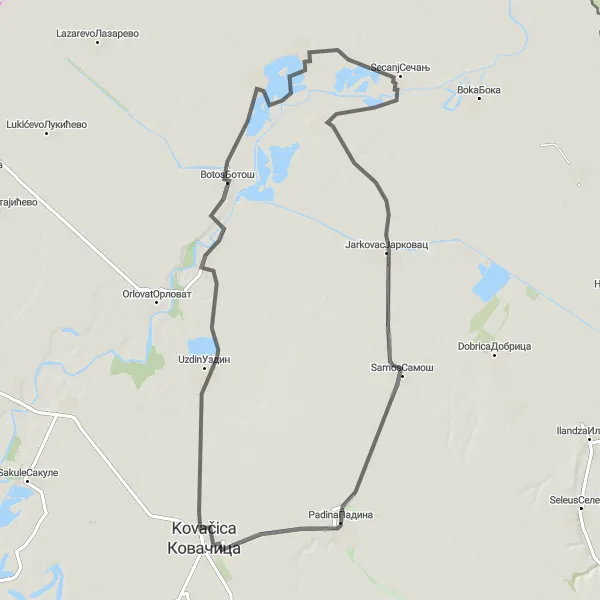 Map miniature of "Road Cycling Adventure" cycling inspiration in Autonomous Province of Vojvodina, Serbia. Generated by Tarmacs.app cycling route planner