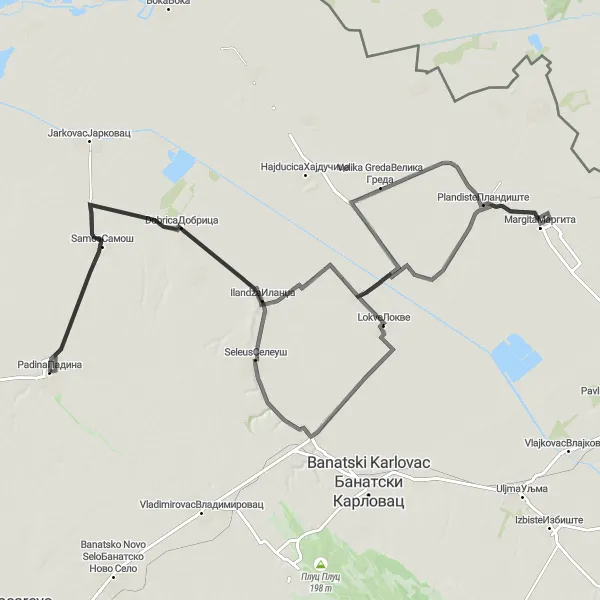 Map miniature of "The Padina Challenge" cycling inspiration in Autonomous Province of Vojvodina, Serbia. Generated by Tarmacs.app cycling route planner