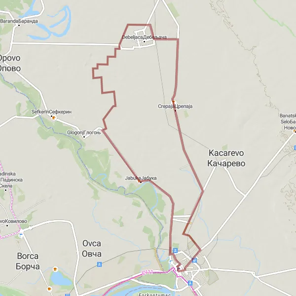 Map miniature of "Pančevo Riverside" cycling inspiration in Autonomous Province of Vojvodina, Serbia. Generated by Tarmacs.app cycling route planner