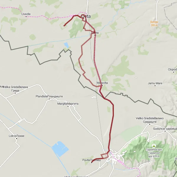 Map miniature of "Gravel Adventure" cycling inspiration in Autonomous Province of Vojvodina, Serbia. Generated by Tarmacs.app cycling route planner