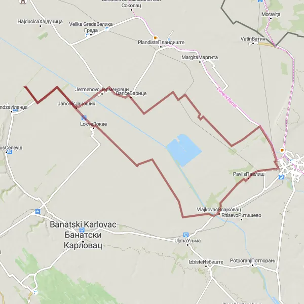 Map miniature of "The Pavlis Loop" cycling inspiration in Autonomous Province of Vojvodina, Serbia. Generated by Tarmacs.app cycling route planner