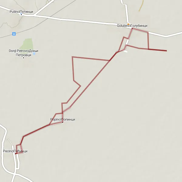 Map miniature of "Pecinci Gravel Loop" cycling inspiration in Autonomous Province of Vojvodina, Serbia. Generated by Tarmacs.app cycling route planner